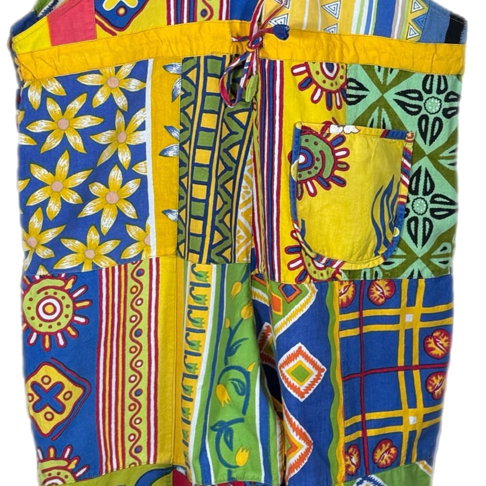 Sacred Threads Vintage Patchwork Overalls Romper M Cottagecore Hippie Boho - Picture 7 of 14